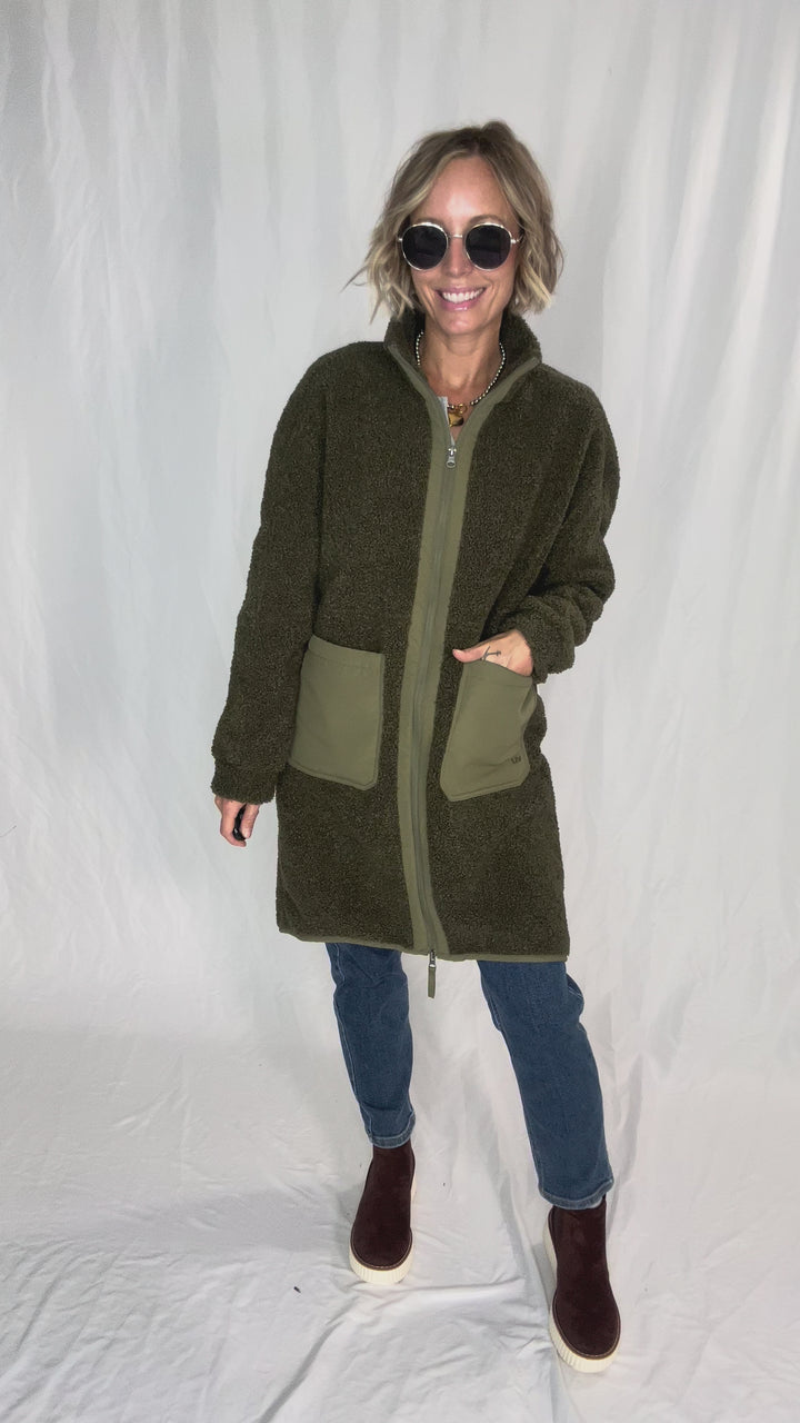 Cori Boucle Longline Coat- OLIVE