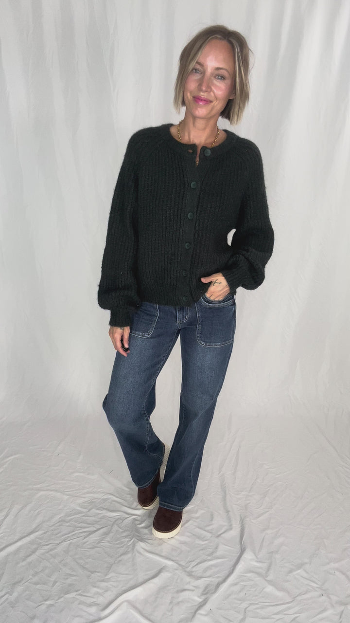 Krystle Button Cardigan- EVERGREEN