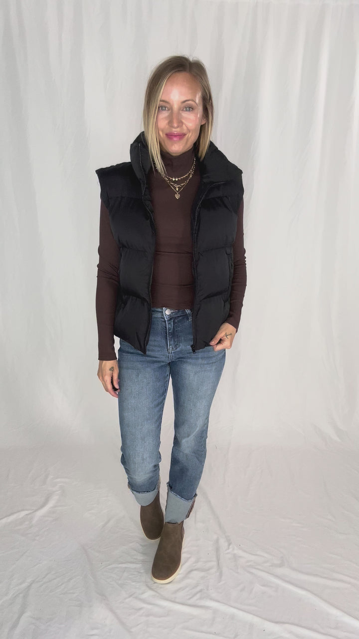 Falling For You Puffer Vest- BLACK