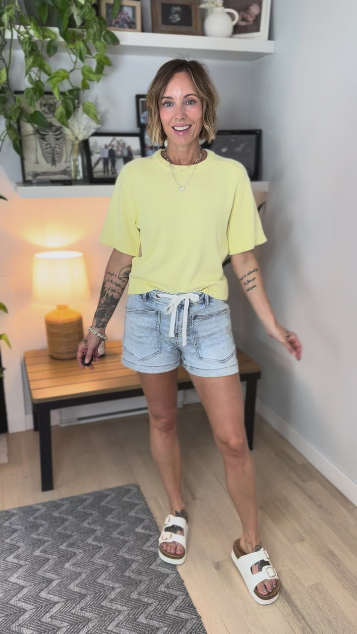 Saylor Raglan Sweater Top- LEMON
