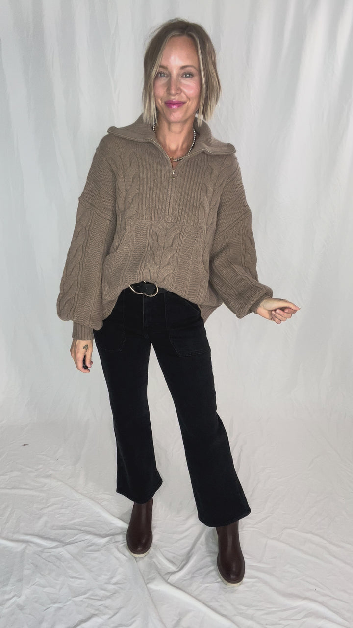 Kiki Cable Kint 1/2 Zip Sweater- FAWN