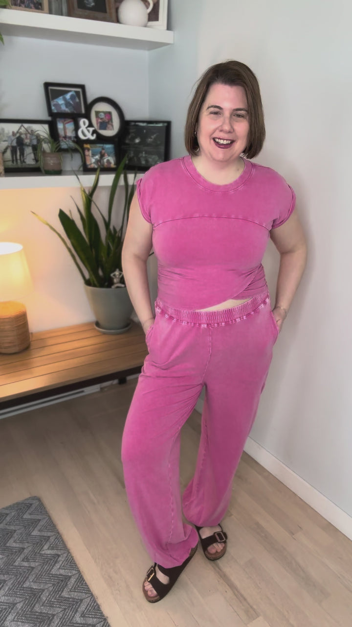 Maude Washed Stretch Cotton Set- FUCHSIA