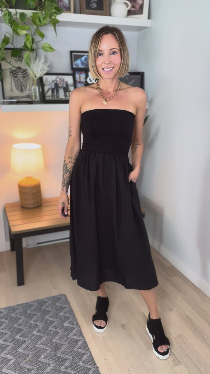 Parker Strapless Fit & Flare Dress- BLACK