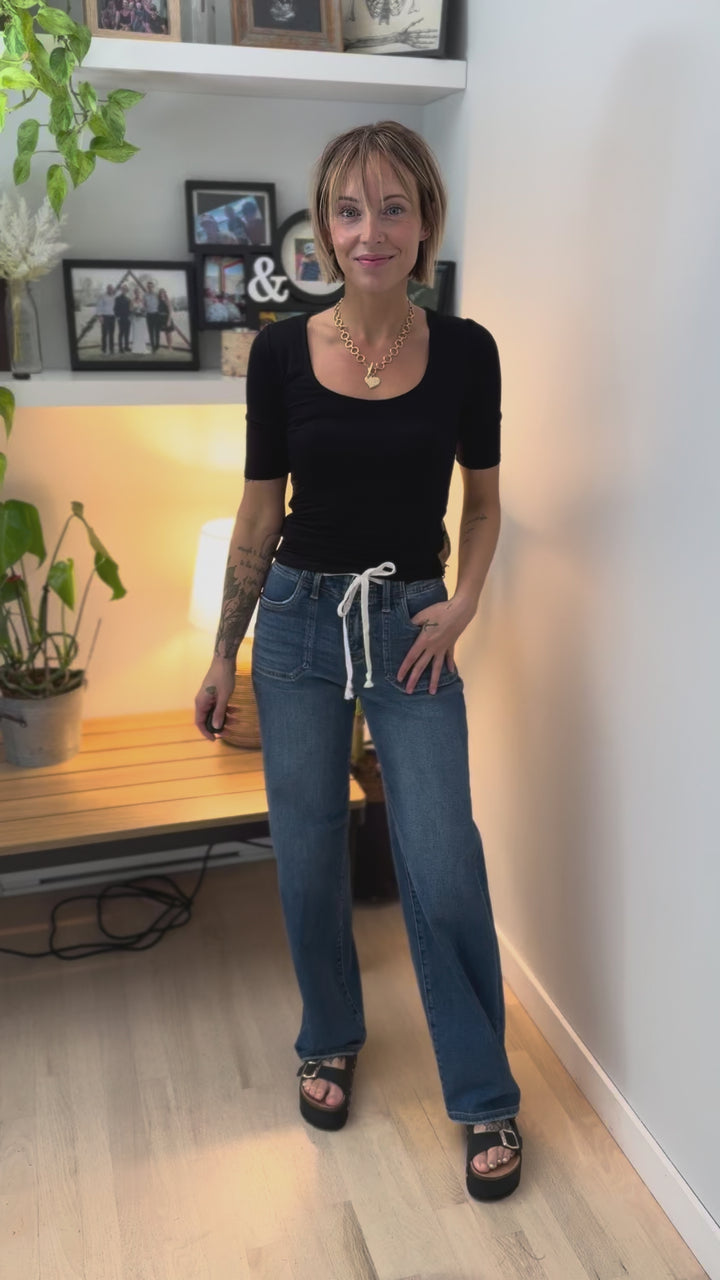 Natalia 1/2 Sleeve Jersey Knit Top- BLACK-FINAL SALE *L*