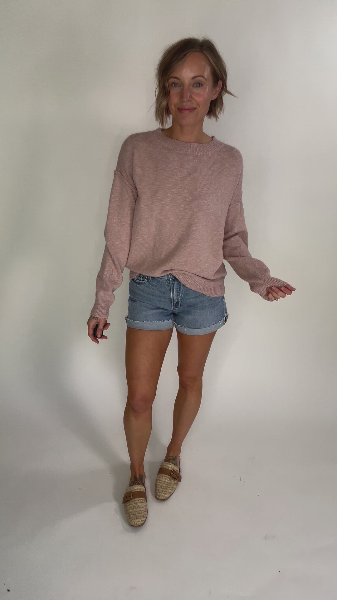 Kiera Drop Shoulder Cotton Sweater- DUSTY ROSE-FINAL SALE