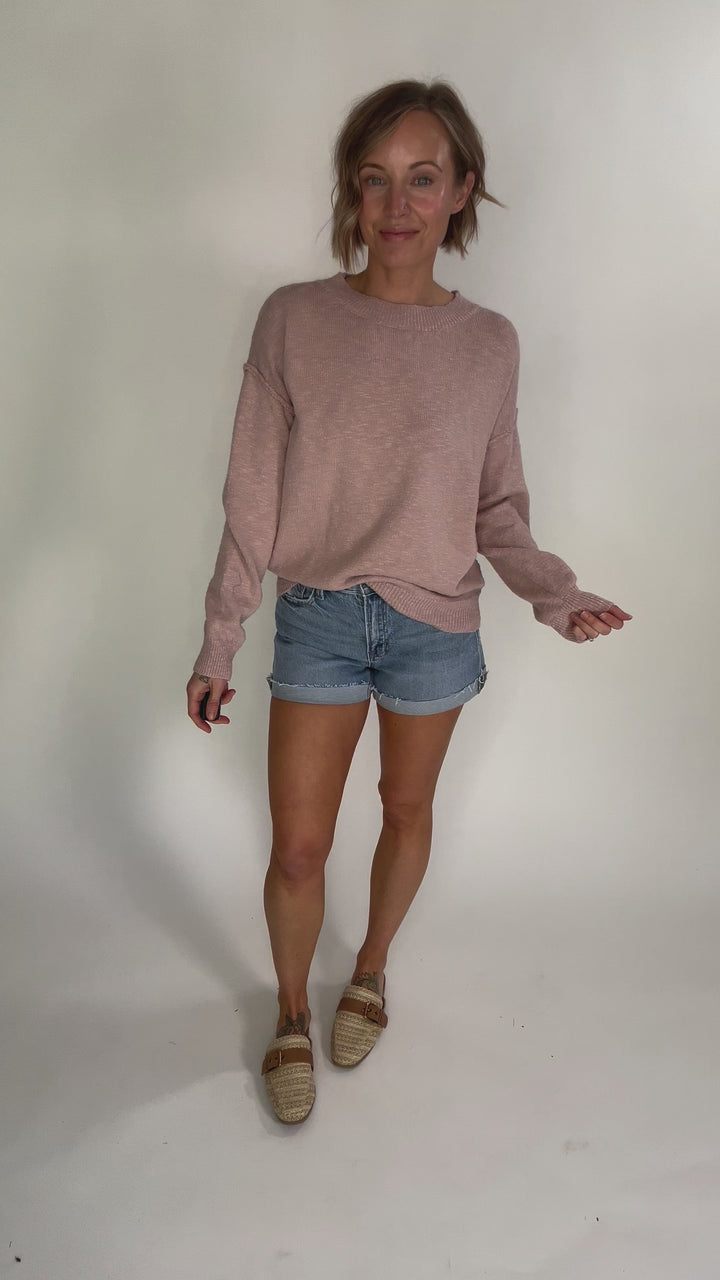 Kiera Drop Shoulder Cotton Sweater- DUSTY ROSE-FINAL SALE
