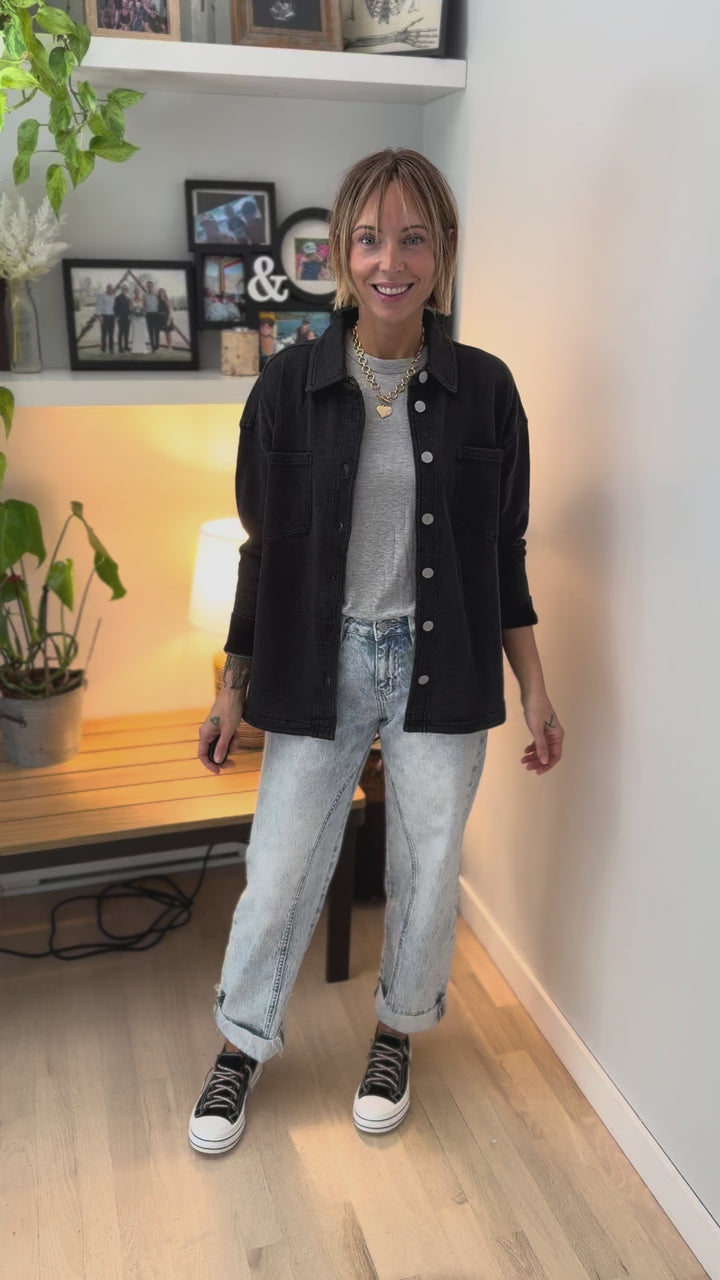 Grace Soft Terry Washed Shacket- CHARCOAL BLACK