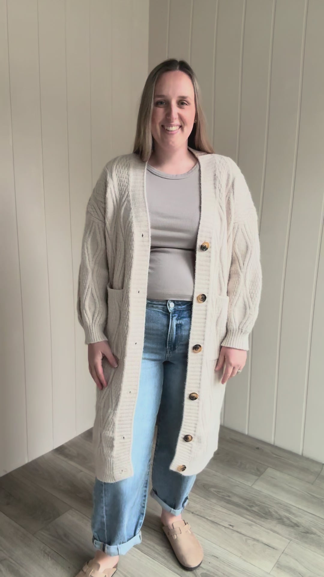 POL Heirloom Cable Knit Cardigan- ALMOND