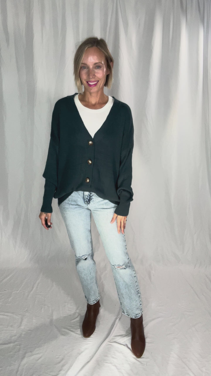 Oli Oversized Cotton Button Down Cardigan- DARK TEAL