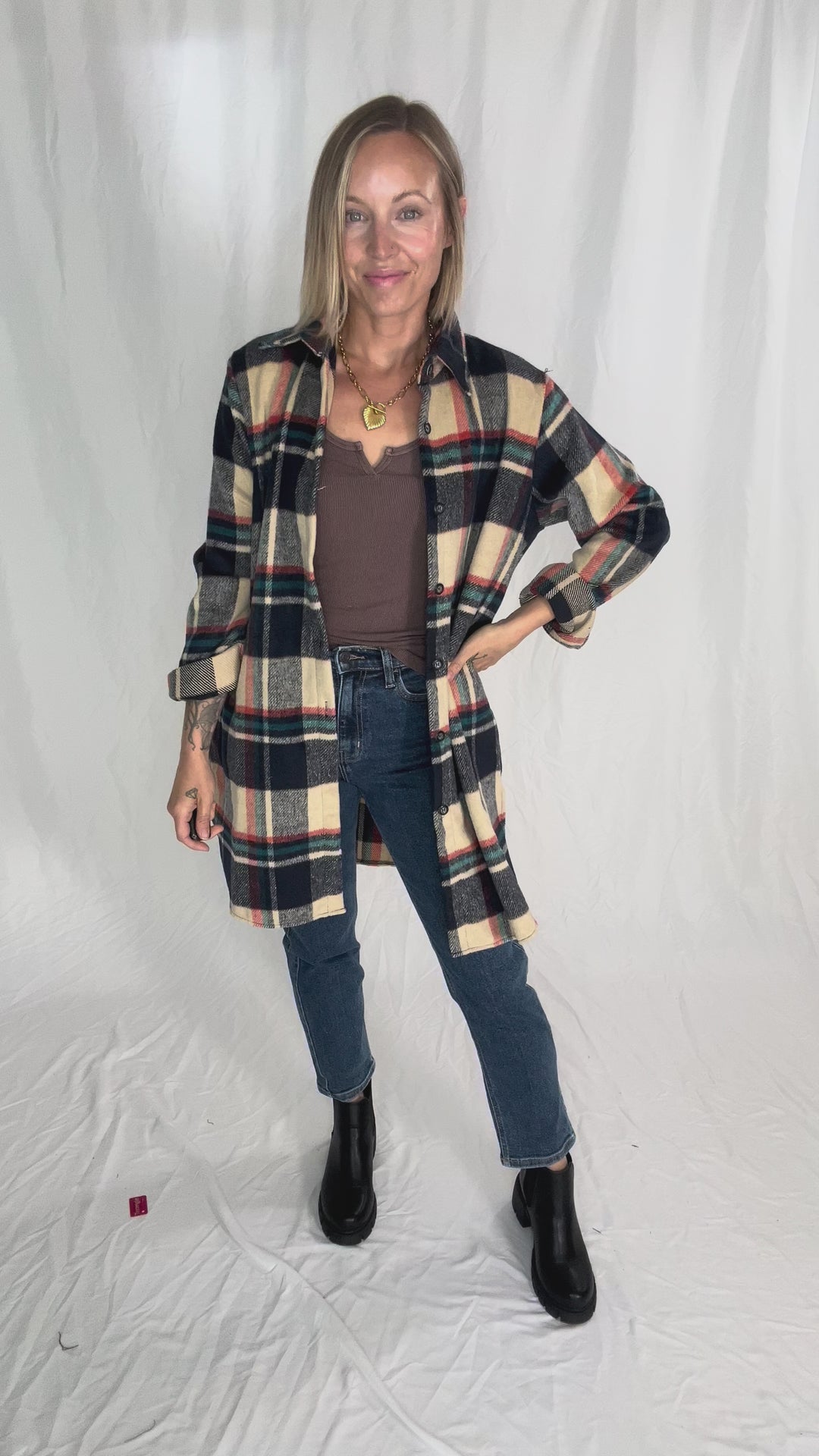 Renfrew Plaid Shacket- NAVY/TAUPE