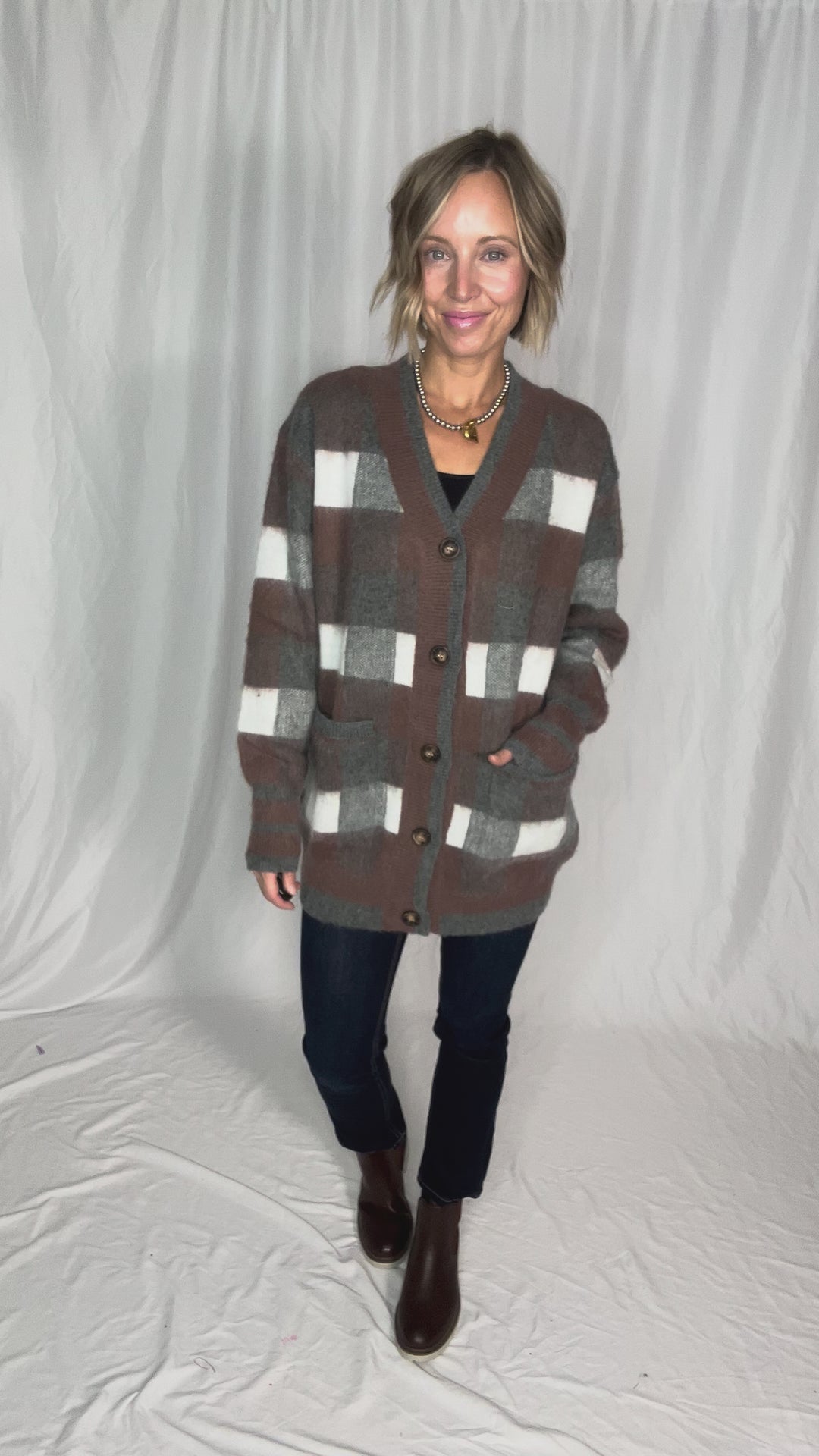 Thistle Tartan Plaid Cardigan- MOCHA