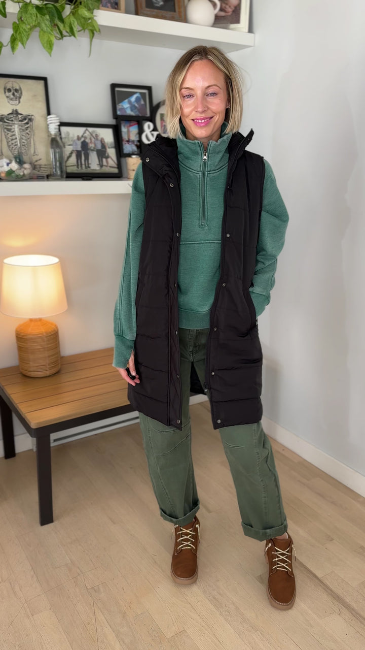 Drew Washed 1/4 Zip Sweatshirt- TEAL GREEN