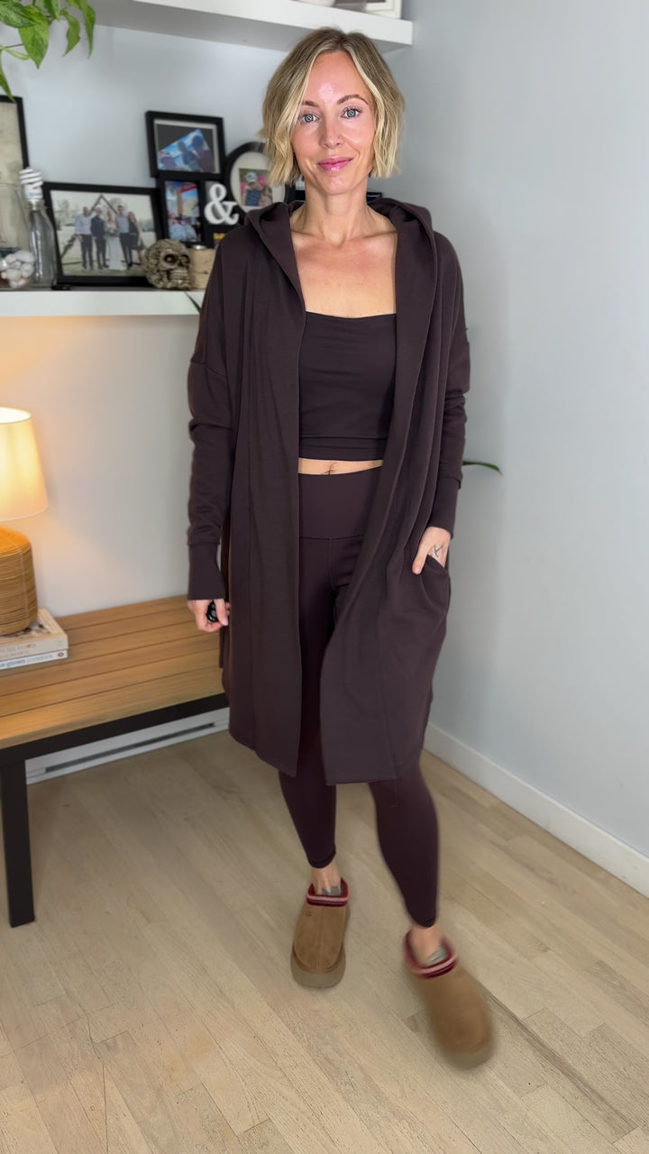 MONO B Whistler Longline Hoodie Cardigan- COFFEE BEAN