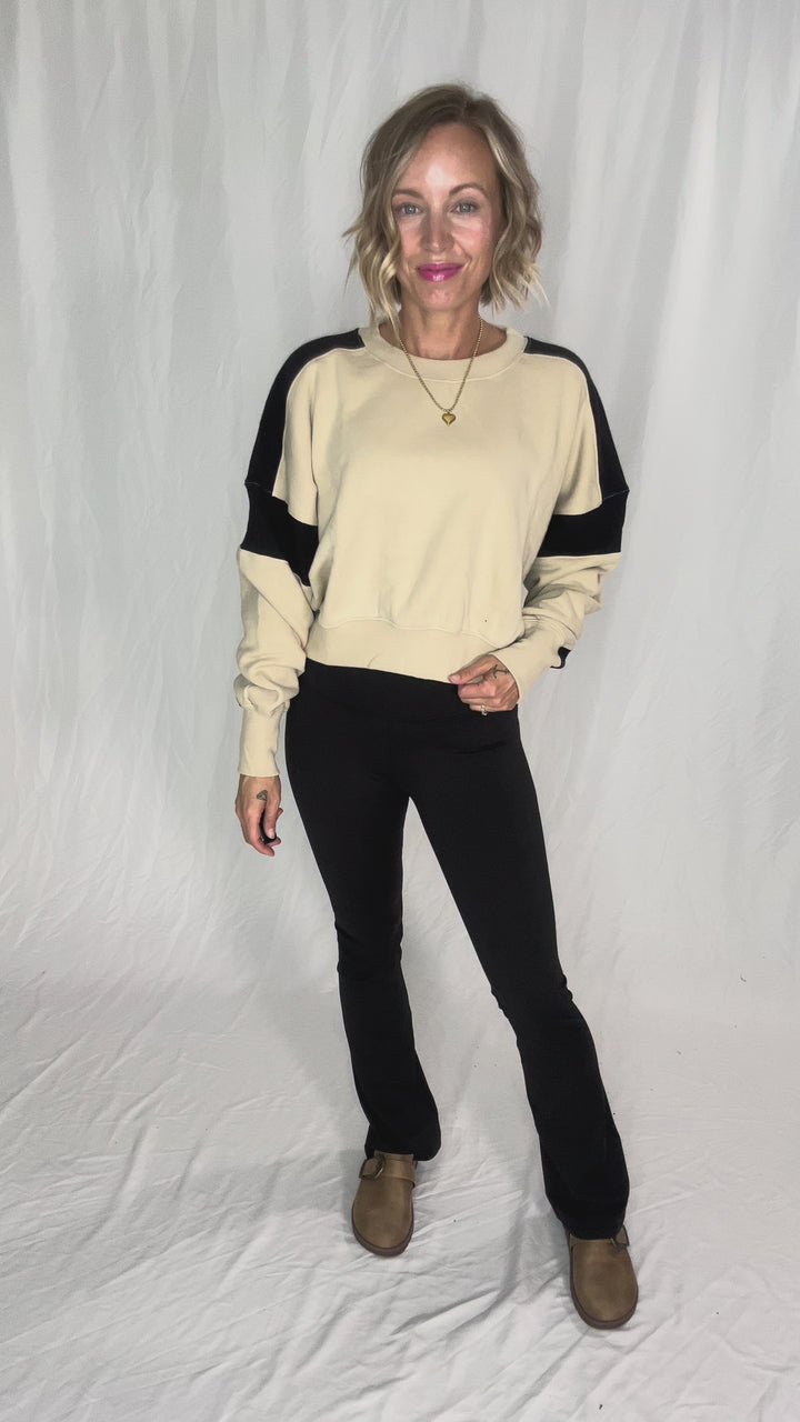 MONO B Bono Waist Length Pullover- BONE/BLACK