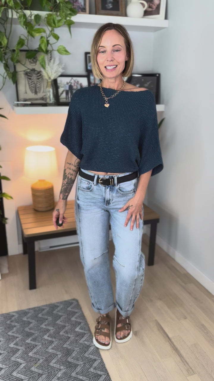 Brisol Dolman Knit Sweater- TEAL