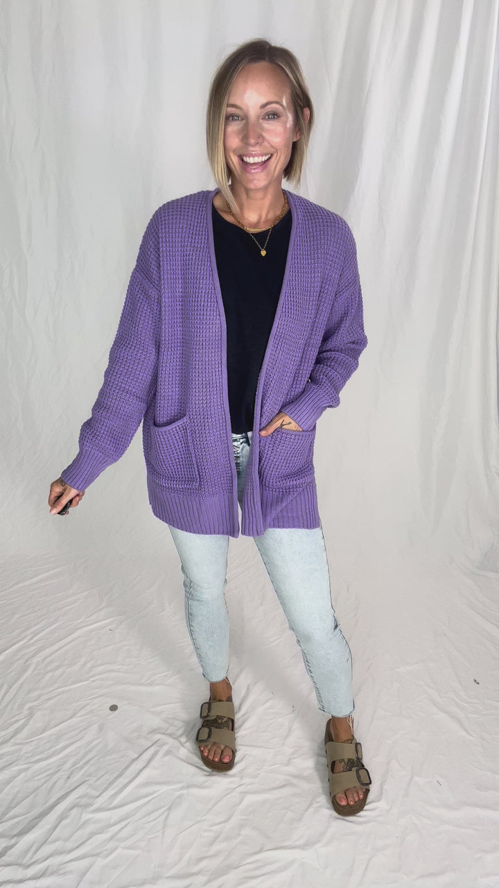 Marley Waffle Cardigan- LAVENDER