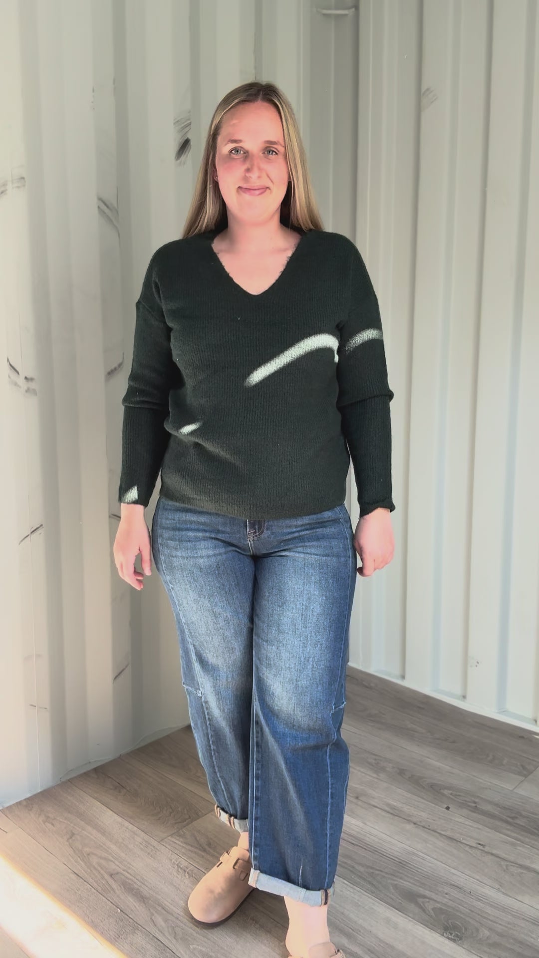 Only Camilla V-Neck Long Sleeve Pullover- HUNTER MELANGE