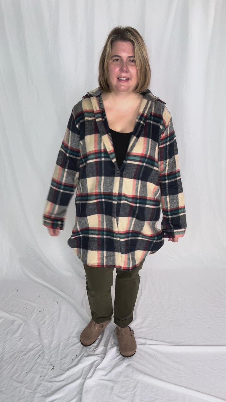 Renfrew Plaid Shacket- NAVY/TAUPE