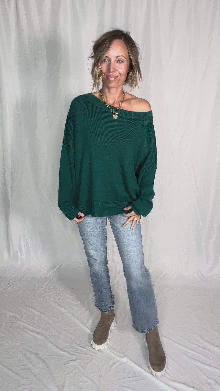 Ever Oversized Cotton Exposed Seam Sweater- TEAL