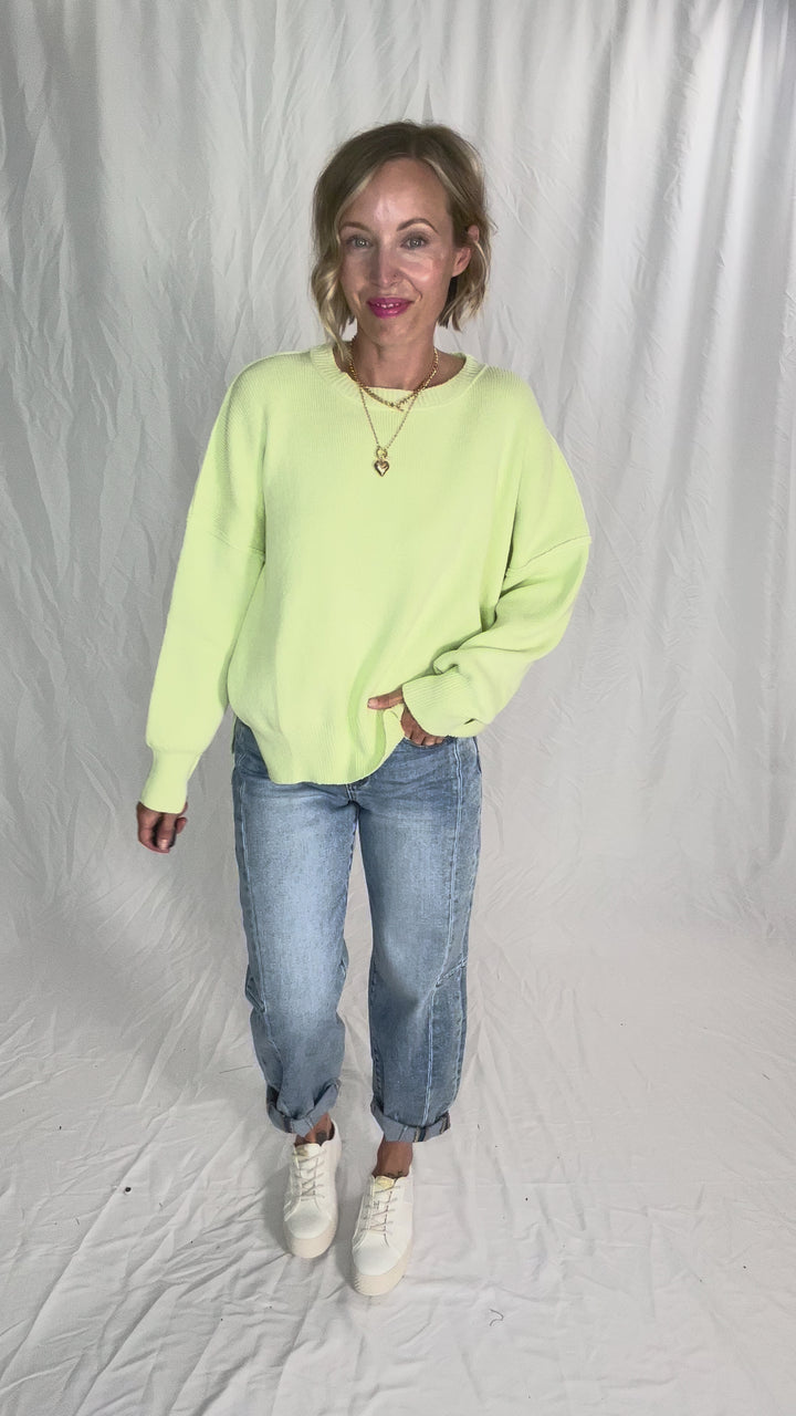 Soula Cotton Knit Sweater- LIME