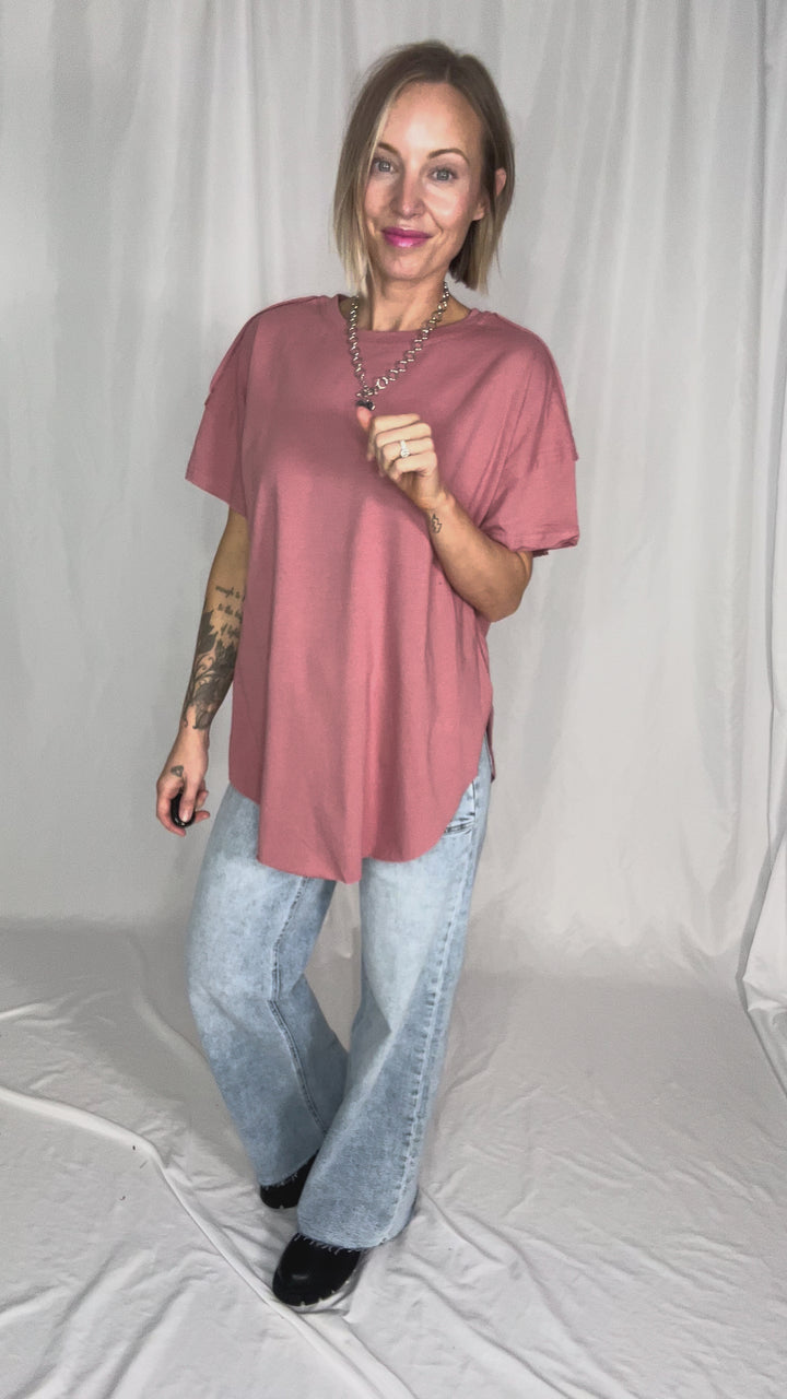 Joey Washed Cotton Boyfriend Tee- MAUVE