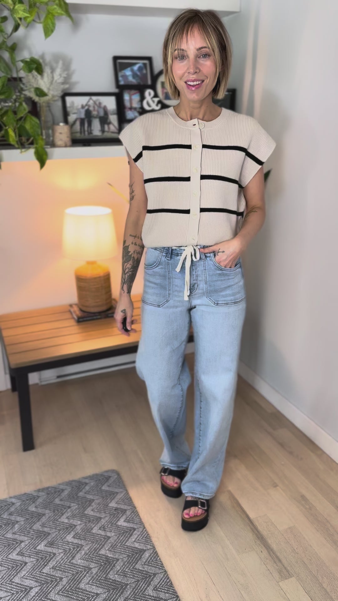 Rebbie Knit Button Down Short Sleeve Top- SAND BEIGE