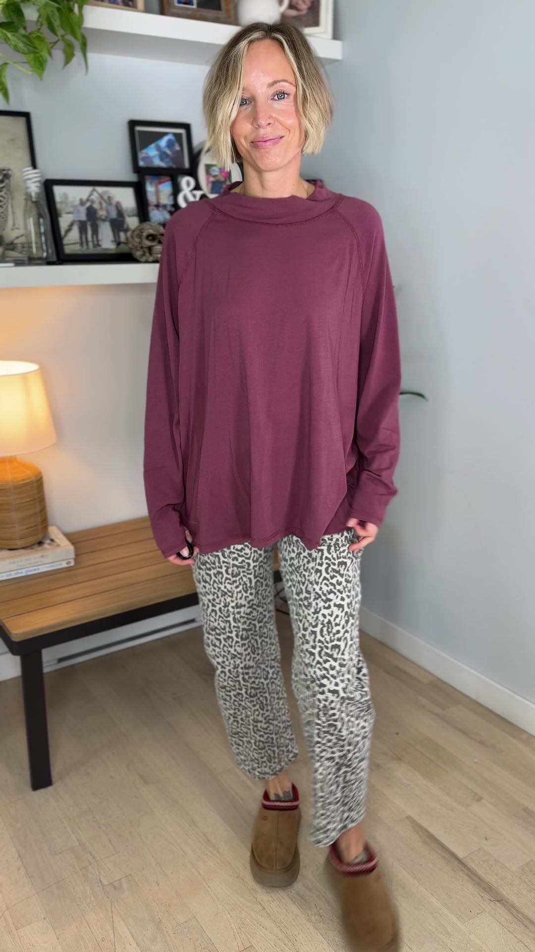 Mono B Scottie Pima Cotton Mockneck Long Sleeve- ROSEWOOD