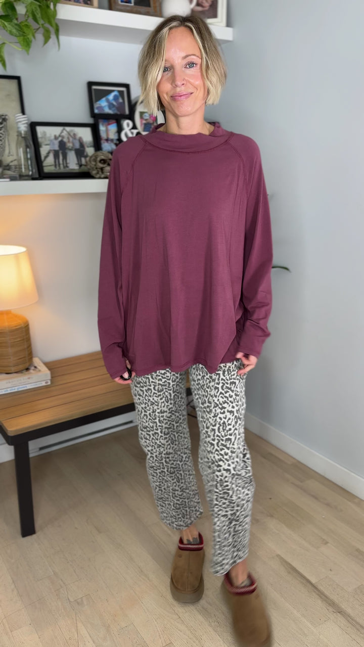 Mono B Scottie Pima Cotton Mockneck Long Sleeve- ROSEWOOD