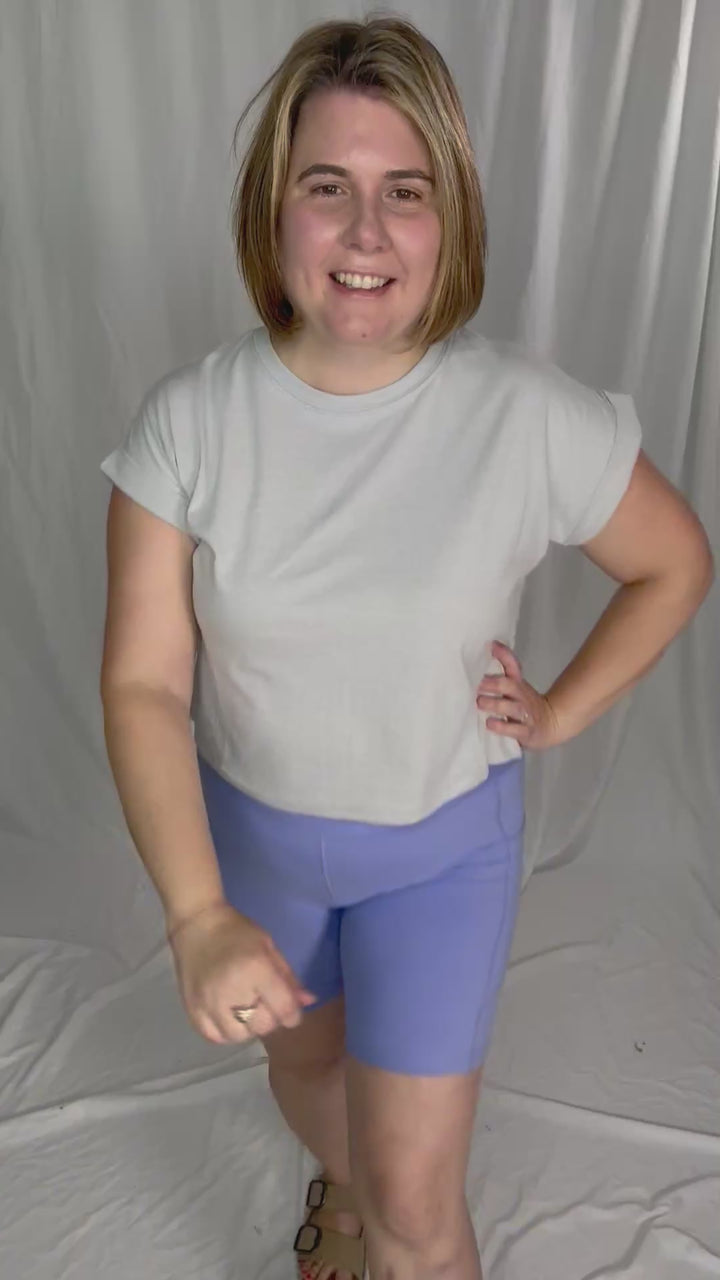 Helen Cotton Folded Sleeve Top- LIGHT GREY