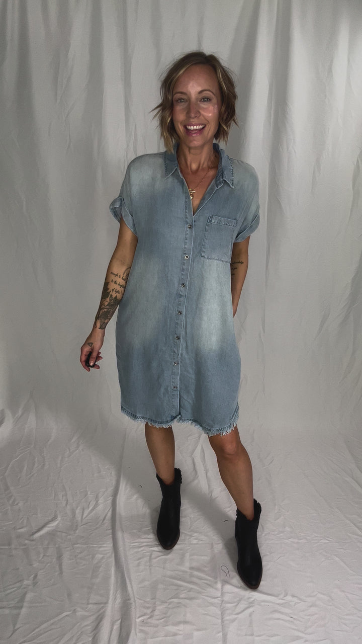 Alicia Button Up Tencel Dress- LIGHT DENIM-FINAL SALE