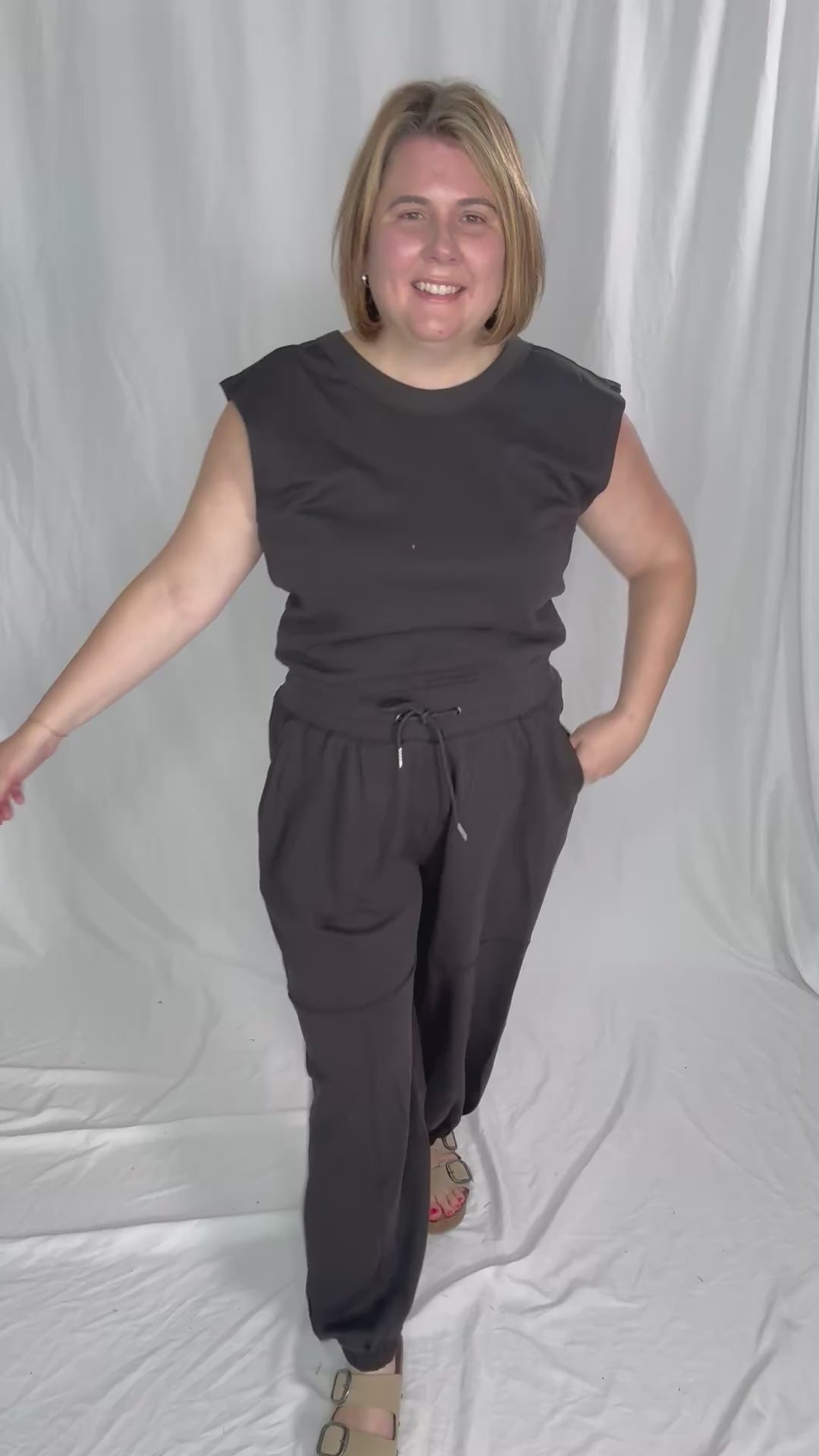 Lisa Drawstring Waist Knit Active Jumpsuit- ASH