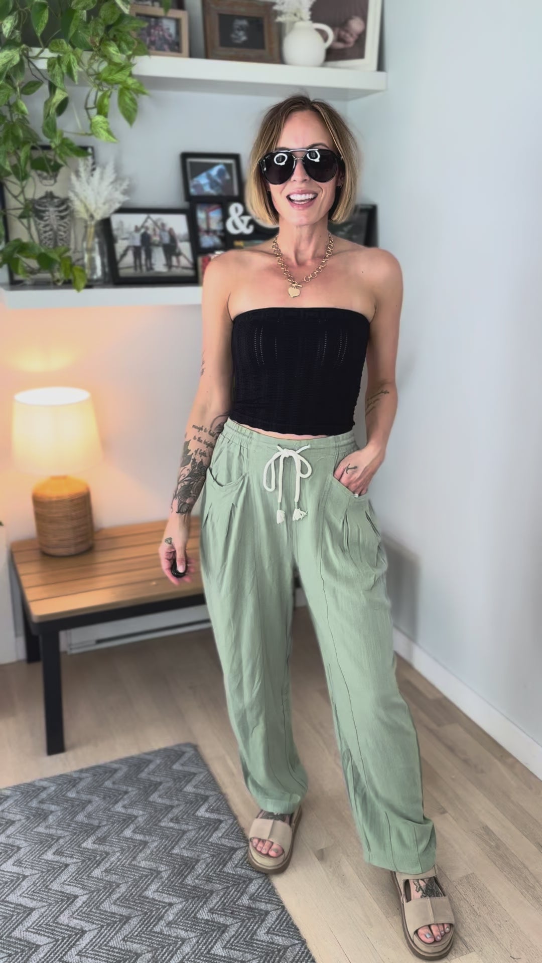 Shania Linen Blend Barrel Pant- SOFT OLIVE