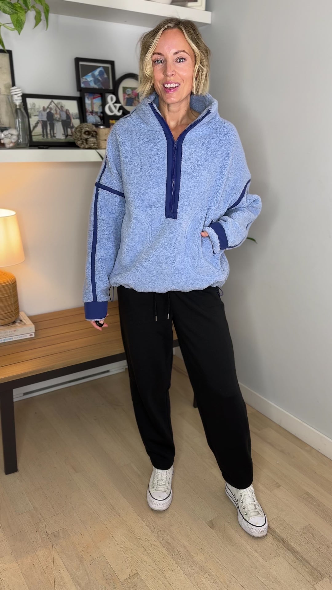 Marlow Fleece 1/2 Zip Pullover- LIGHT BLUE/NAVY