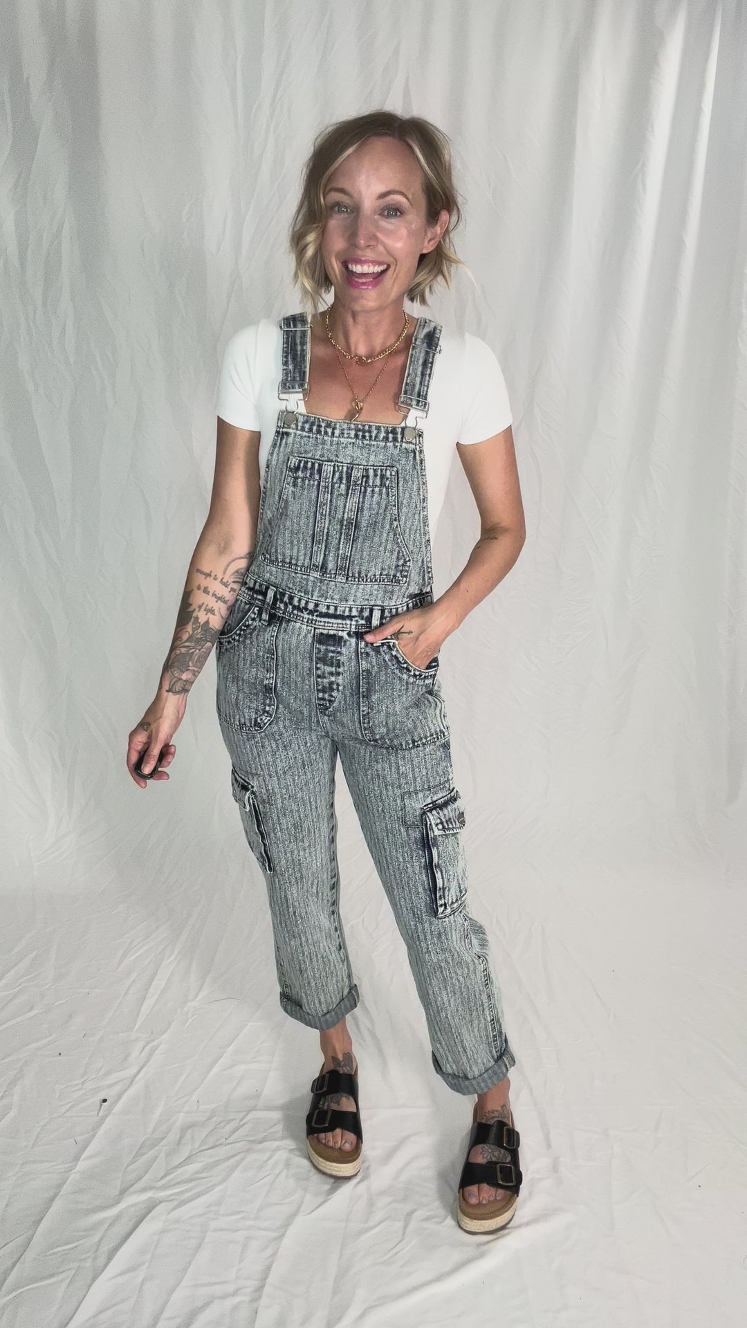 RISEN Emery Ankle Straight Utility Overalls- MEDIUM WASH