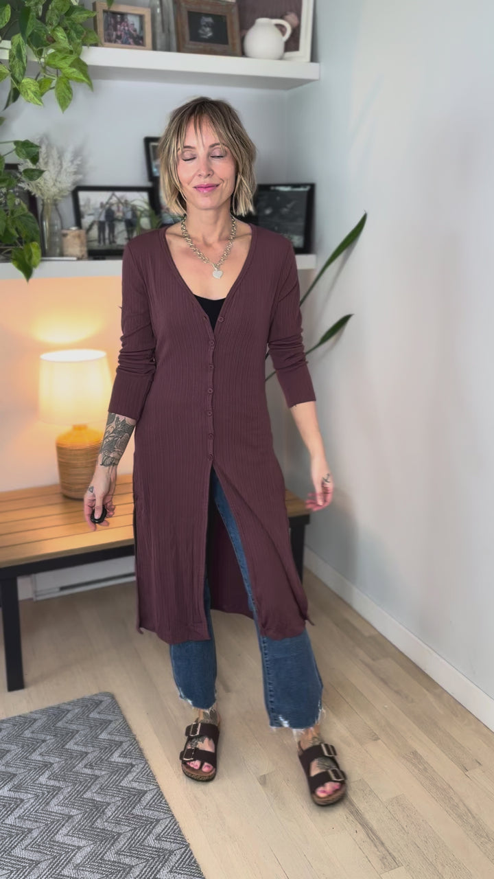Tina Ribbed Button Cardigan- MAUVE