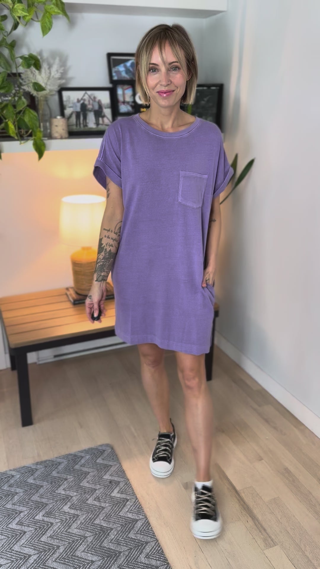 Wilder Washed Cotton T-shirt Dress- DUSTY PURPLE