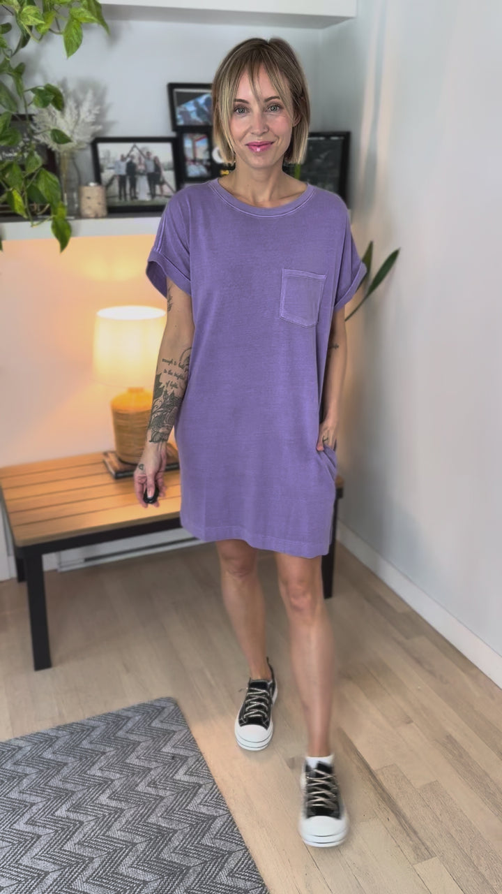 Wilder Washed Cotton T-shirt Dress- DUSTY PURPLE