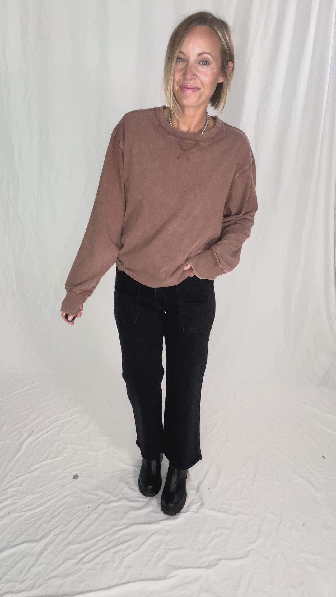 Rita Washed Tunic Long Sleeve- CHESTNUT