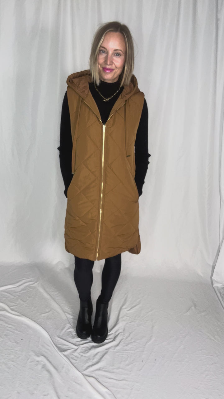 Glacier Girl Quilted Longline Vest- SPICY LATTE