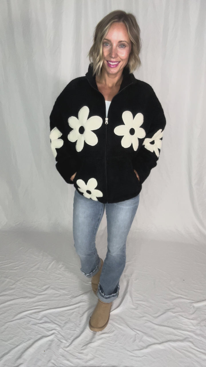 RD STYLE Morisa Mock Neck Zip Up Sherpa acket- BLACK