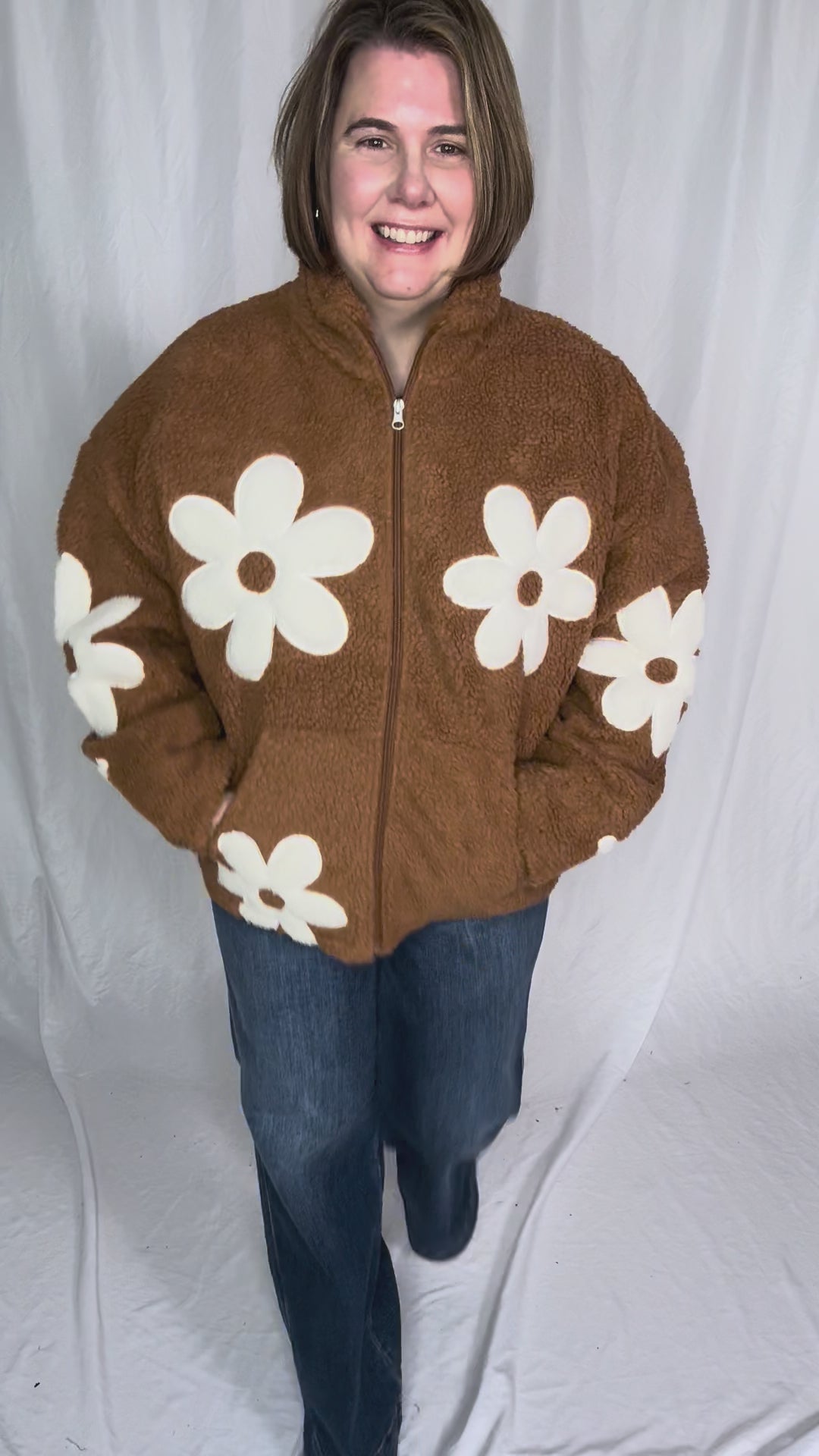 RD STYLE Morisa Mock Neck Zip Up Sherpa Jacket- TOFFEE