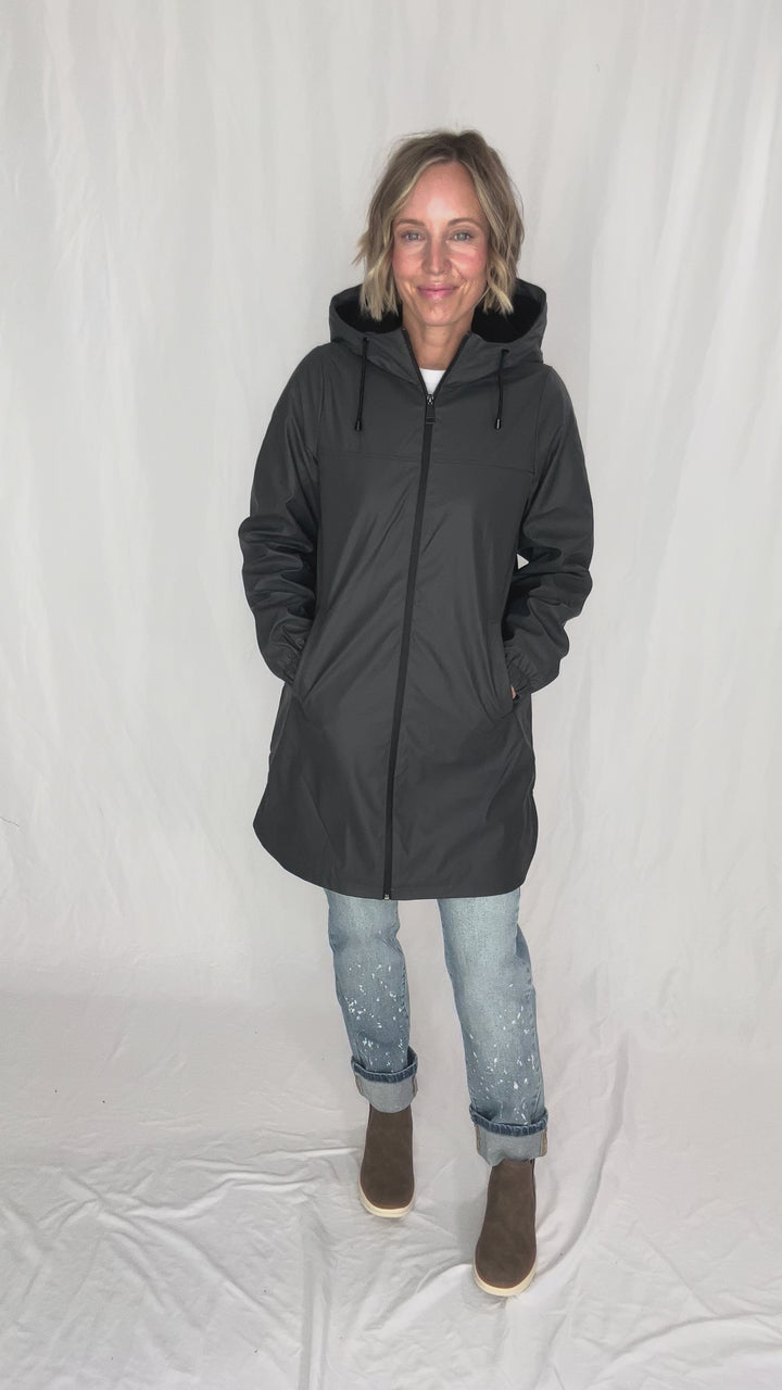VERO MODA Asta Teddy Hooded Rain Coat- ASPHALT GREY