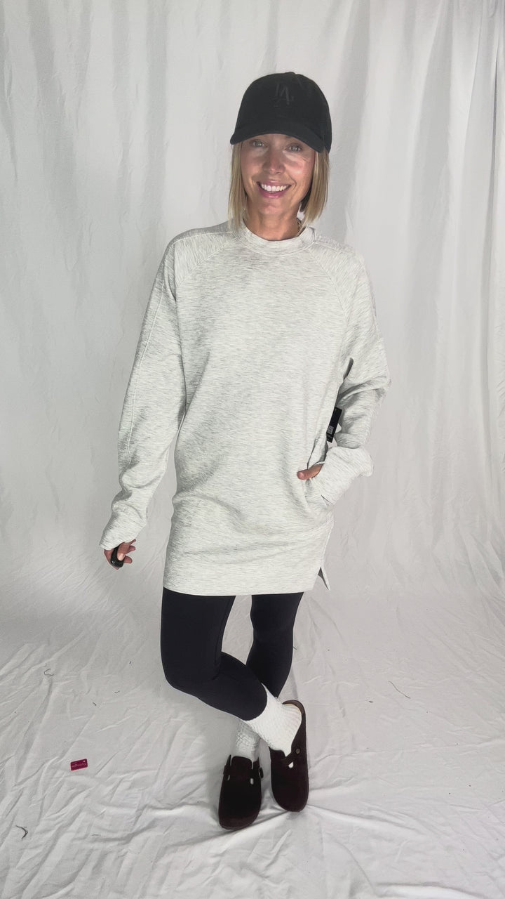 RD STYLE Alphie Scuba Crewneck Sweatshirt Dress- LIGHT GREY