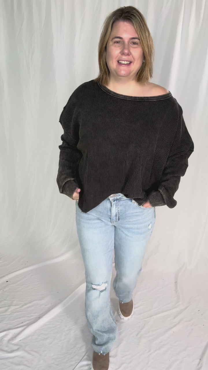 Arden Waffle Long Sleeve- BLACK
