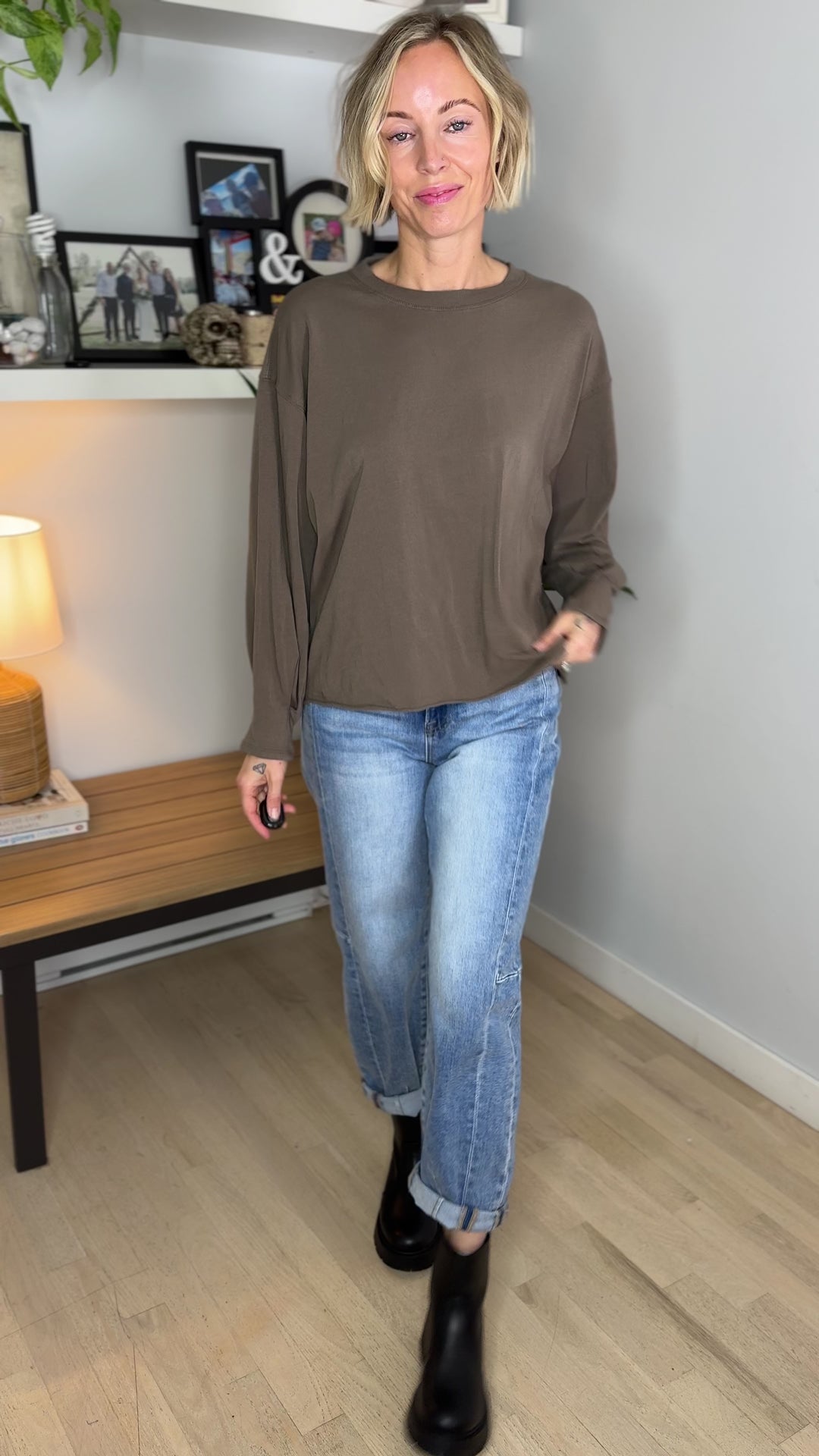 MONO B Sunday Brunch Pima Cotton Long Sleeve- TRUFFLE