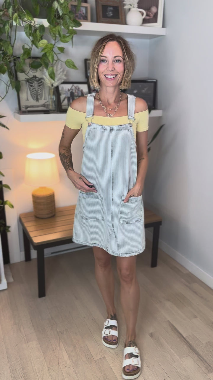 Hollis Stripe Denim Overall Dress