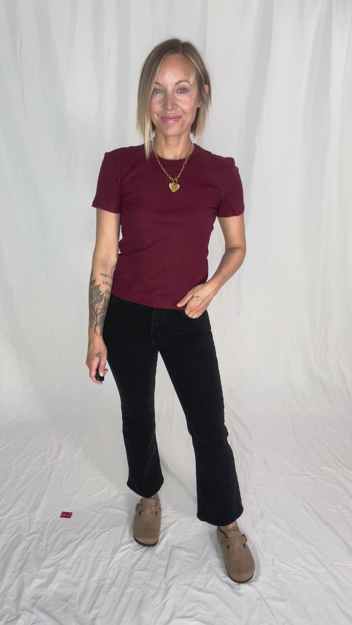 ONLY Easy Ribbed Short Sleeve- CABERNET