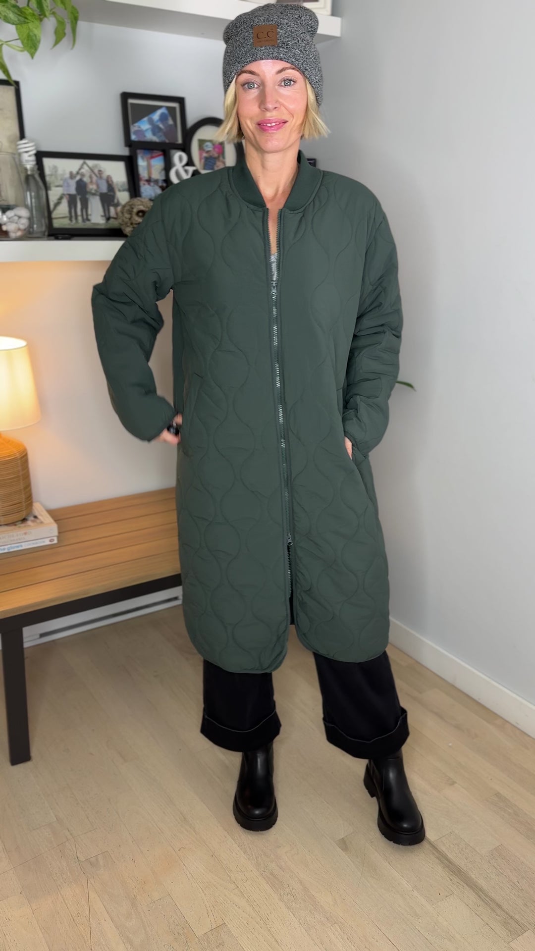 MONO B Northern Lights Quilted Bomber Jacket- SYCAMORE