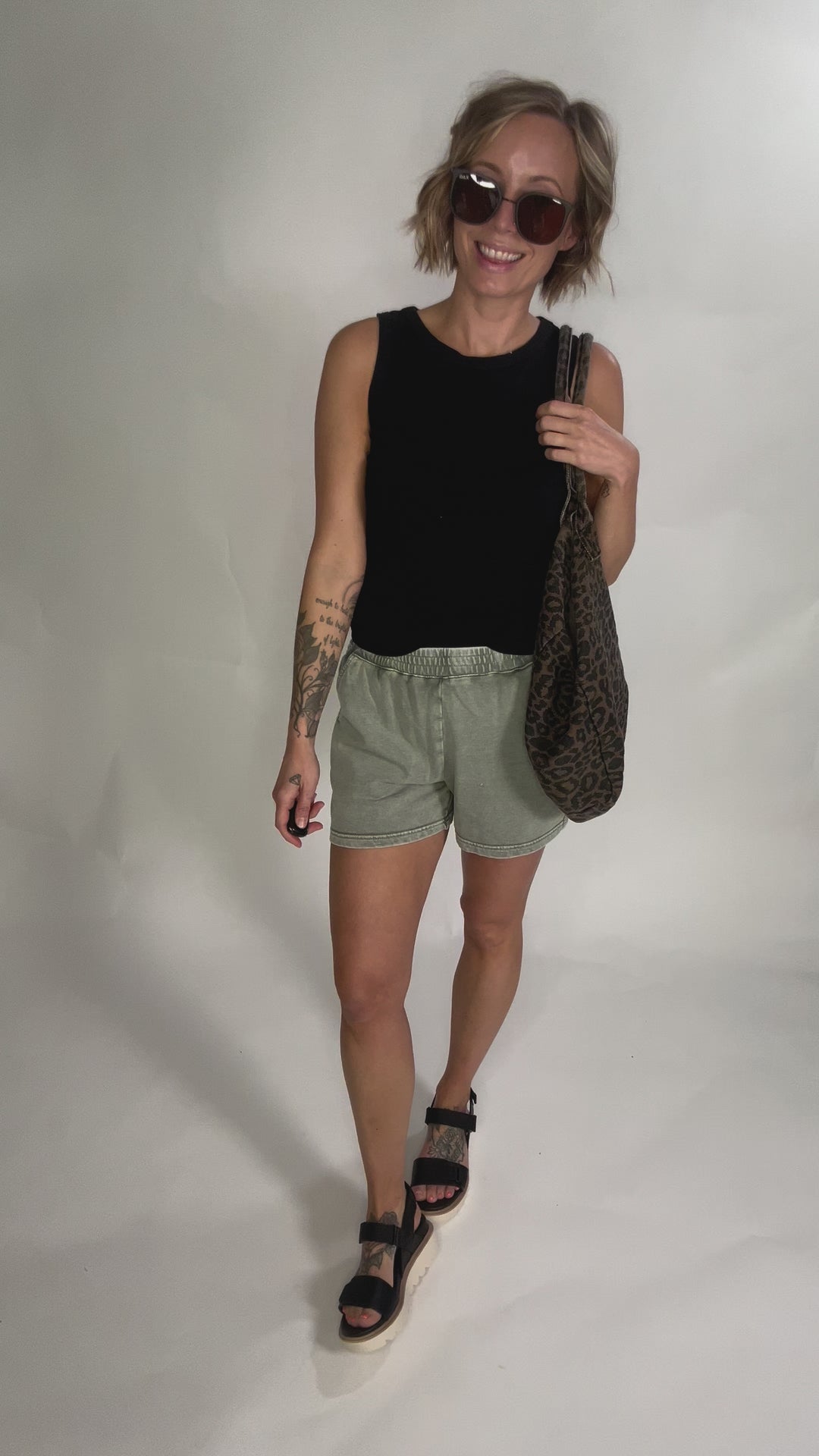 Valentina Washed Shorts- SAGE-FINAL SALE