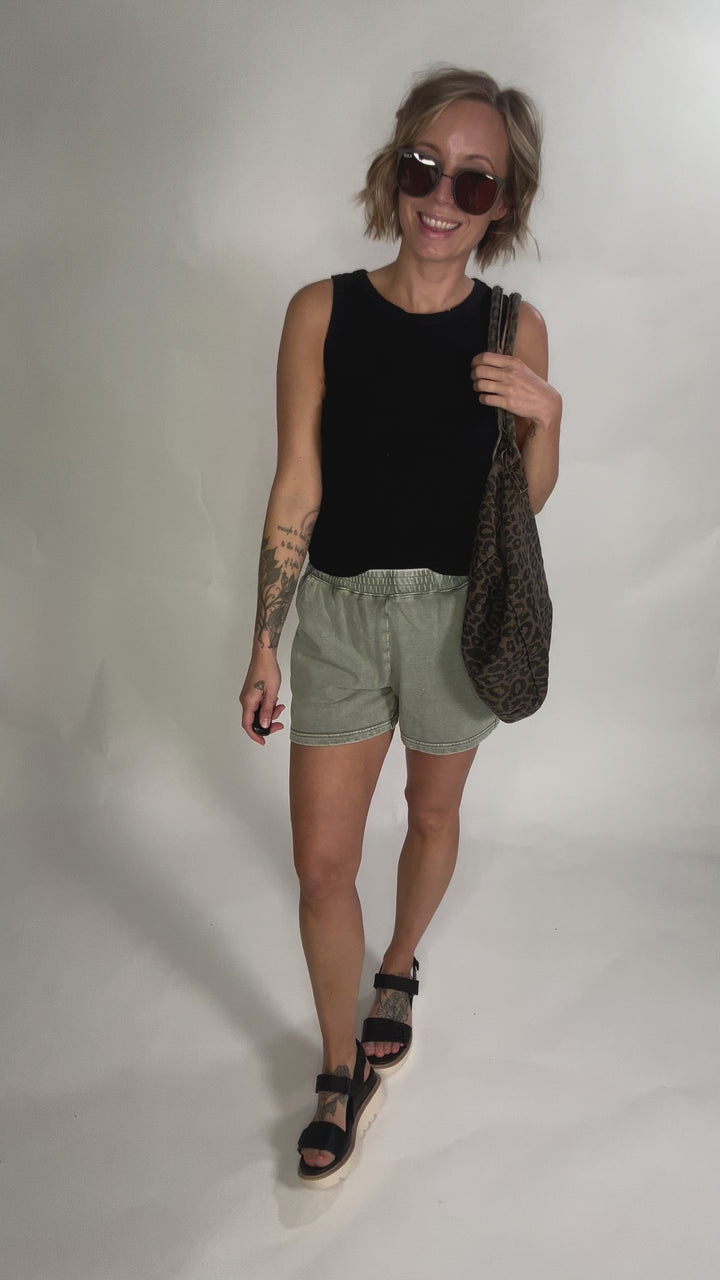 Valentina Washed Shorts- SAGE-FINAL SALE